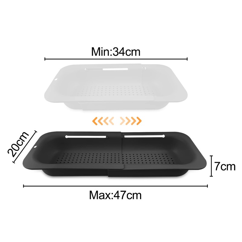 Fousenuk Extendable Strainer Basket Over the Sink, Black, Strainer for
