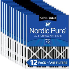 Nordic Pure 20x20x2 (19 1/2 x 19 1/2 x 1 3/4) Furnace Air Filters MERV 12 Pleated Plus Carbon 12 Pack
