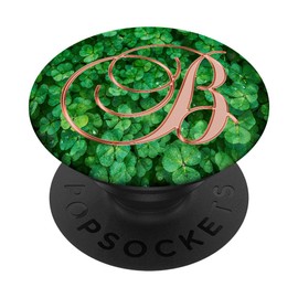 B Pink Clover Shamrock 4 Leaf Plant Initial Monogram Letter