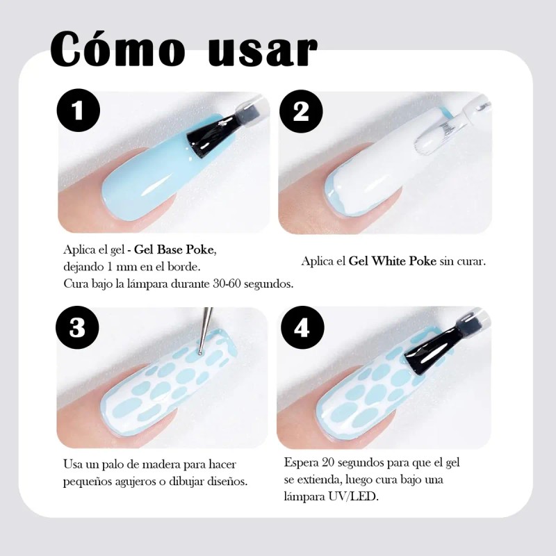 Kit Esmalte Uñas Gel Blanco,gel Crear Letras, Ondas Y Flores