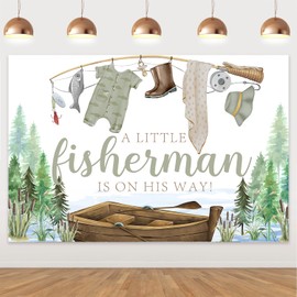 5x3ft Fishing Themed Baby Shower Backdrop a Little Fisherman Is on His Way Backdrop Gone Fishing Party Photography Background Banner for Boys Baby Shower First Birthday Party Decor Supplies