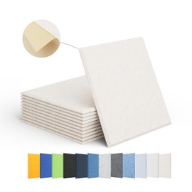 Amantech 12 Pack Acoustic Panels Self Adhesive Sound Proof Foam, High Density Sound Acoustic Panel, 12X12X0.4 Inch Square Panels in Home, Office, Reccording Room, Studio,and more(Beige)
