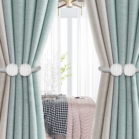 Senbaler Pack of 6 Magnetic Curtain Tiebacks with Beads, Curtain Holder Rope, Shower Curtain Back Holder, Decoration for Home Office Hotel (Grey)