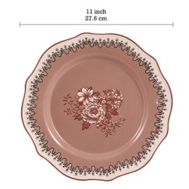 Bico Country Wanderlust Scalloped Ceramic 11 inch Dinner Plates, Set of 4, for Pasta, Salad, Maincourse, Microwave & Dishwasher Safe
