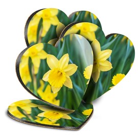 Destination Vinyl ltd Great Coasters (Set of 4) Heart - Daffodil Flower Field Easter Drink Glossy Coasters/Tabletop Protection for Any Table Type #14350