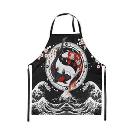 Feelyou Japanese Koi Fish Apron for Women Men 26"x31" Japanese Wave Waterproof Apron Cherry Blossoms Home Decor Bib Apron with Adjustable Neck Japanese-Style Cooking Kitchen Chef Apron