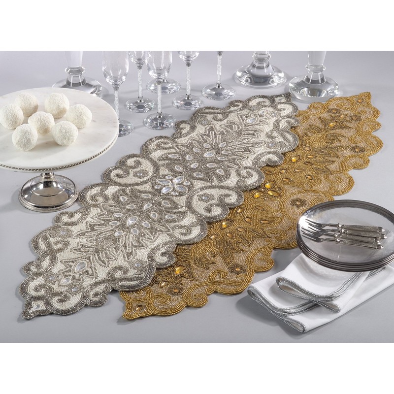 Fennco Styles Beaded Scroll Motif Table Runner - 2 Colors