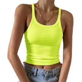 Artfish Women's Sleeveless Tank Top Form Fitting Scoop Neck Ribbed Knit Basic Cami Shirts Neon Green, M