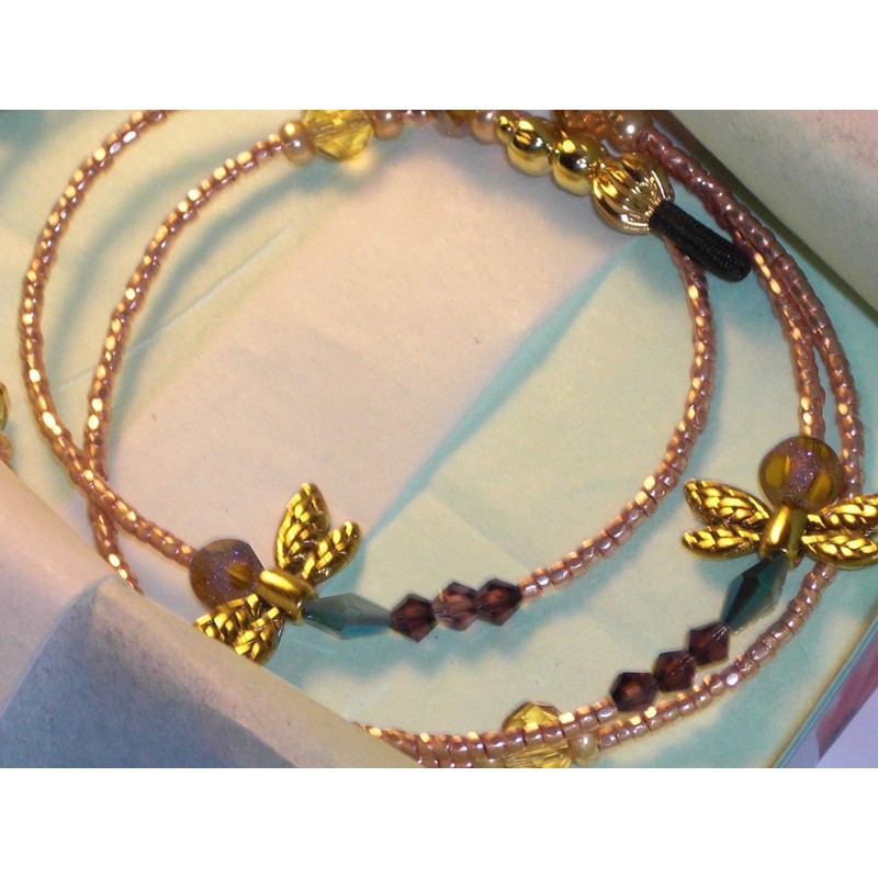 Dragonfly Rose Blush Goldtone Beaded Eyeglass Chain Holder 28 inches