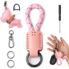 Llavero de Cuerda Trenzada, Llavero de Cuero PU Artesanal con Figura de Perrito – Cordón Antiextravío para Llaves de Coche, Cuerda Trenzada Portallaves, Rotación de 360