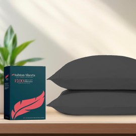 Ashton Sheets 100% Egyptian Cotton Pillow Cases King Size Set of 2 - Luxury 1500 Thread Count Sateen Weave Dark Grey Pillow Covers, Silky Soft, Breathable & Cooling Pillowcases, Fits King Size Pillows