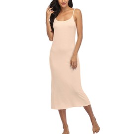 Summienlink Women's Full Slip for Under Dresses Sexy Long Sleeveless Nightgown Cami Dress (Nude, X-Large)