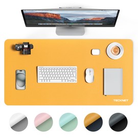TECKNET 31.5"x15.8" Leather Desk Mat, Large Office Desk Pad, Double-Sided Computer Desk Mat, Laptop Mat for Desk, Desk Protector Mat, Desktop Mat, Waterproof Desk Blotter Pad for Office/Home (Yellow)
