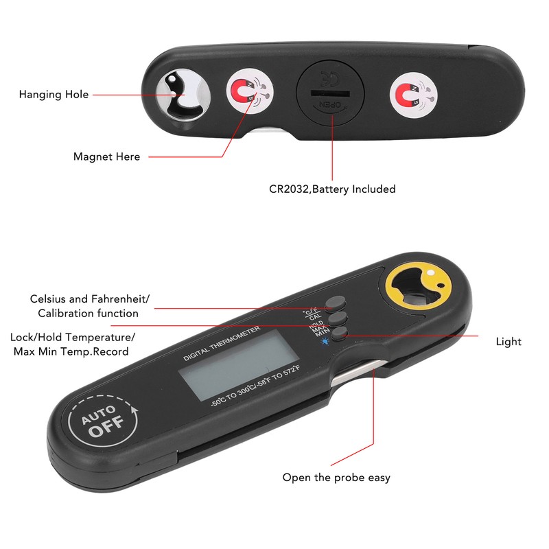 Food Thermometer Folding Waterproof Electrical Meat Thermometer Probe Quick Temperature