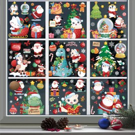 OdiuK Fensterbilder Weihnachten Selbstklebend, 120 Stück Winter Fensteraufkleber Wiederverwendbar PVC Aufkleber Weihnachtstiere Fenstersticker, Fensterfolie Weihnachten Deko für Fensterdeko Schränke