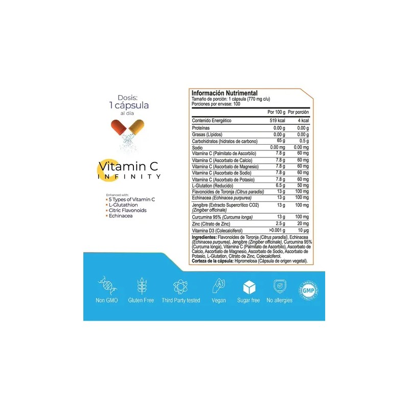 Eternal Nutrition Infinity Vitamina Glutatión 100 Cápsulas Complejo Zinc Flavonoides