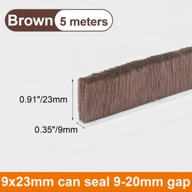 LEPEVNEY Brush Weather Stripping Door Brush Seal Adhesive Felt Door Seal Strip for Door Window 197 Inch L x 0.9 Inch W (5M x 23mm), Brown