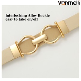 VONMELLI 2 Pack Women's Leather Belts for Jeans Dress Pants Fashion Gold Buckle Ladies Skinny Belt Black Beige