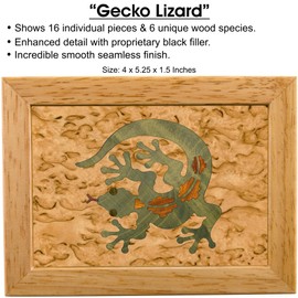 MarqArt Wood Gecko Gift Box - Trinket Organizer With Hinged Lid - Store Rings, Bracelets, Watches, Coins - Great Gift For Any Occasion - Birthdays, Christmas, Graduation - (#4125BH 4x5x1.5)