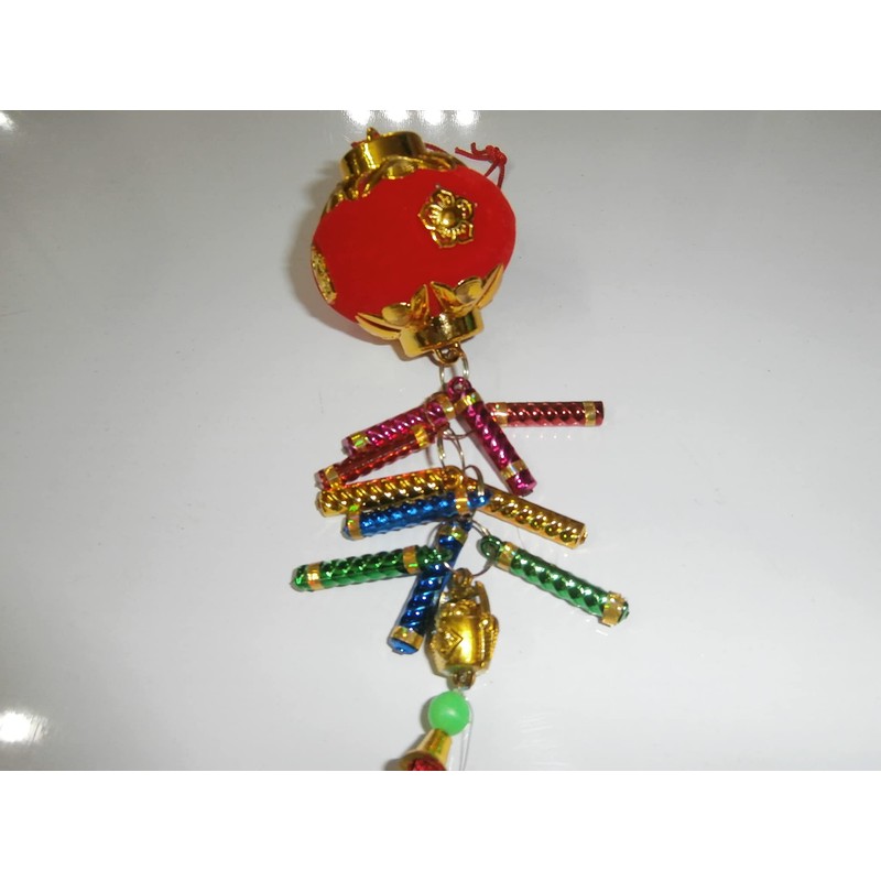 Vietnamese New Year Decorative Plastic Hanging Lantern with Firecracker 2"