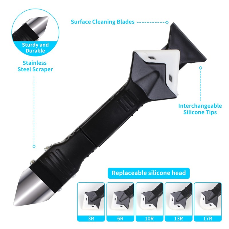 11Pcs-3in1 Silicone Caulking Tools(Stainless Steelhead)Grout Removal Tool & Grout Remove