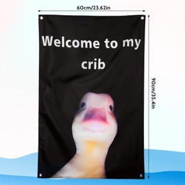 Funny Duck Hanging Flags Polyester Duck Face Backdrop Tapestry Flags Cute Cave Wall Flags with Grommets Welcome to My Crib Flag for College Dorm Room Decor Home Outdoor Indoor Garden Parties