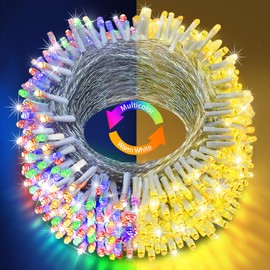 KNONEW 720 LED 328ft Christmas Lights Color Changing String Lights Outdoor, Clear Wire String Light 11 Modes for Xmas Tree Trunk Yard Wedding Party Holiday Warm White to Multicolor