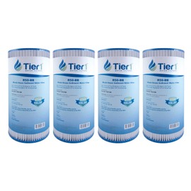 Tier1 50 Micron 10 Inch x 4.5 Inch | 4-Pack Pleated Polyester Whole House Sediment Water Filter Replacement Cartridge | Compatible with Pentek R50-BB, 155053-43, SPC-45-1050, Home Water Filter