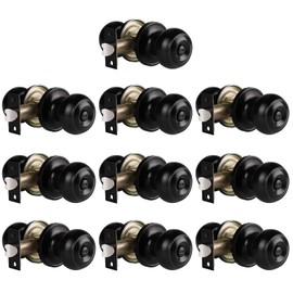 Black Matte Privacy Door Knobs for Bedroom/Bathroom/Interior Doors, Thumb Turn Locking Inside for Privacy Use, No Key, 10Pack, Flat Ball Shape
