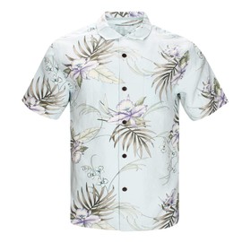 Havana Breeze Men's Hawaiian Floral Shirts Silk and Linen Short Sleeve Button Down Tropical Holiday Beach Shirts Blue