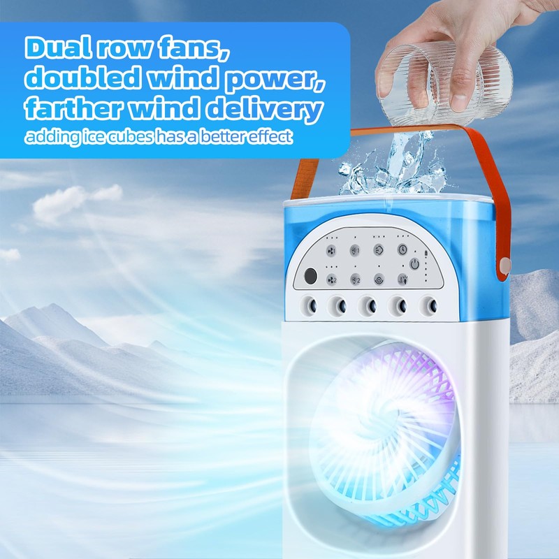 4-IN-1 Portable Air Conditioners, 2400mAh Battery Evaporative AC Air Cooler