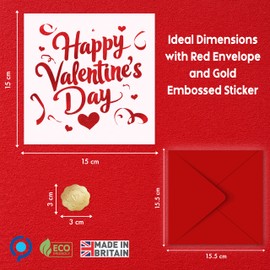 Happy Valentines Day Card with Embossed Heart Sticker - Red Foil Design - 150x150mm - Valentines Card Wife, Valentines Card for Him, Her, Husband, or Fiancé – Premium 350 GSM - Made in the UK