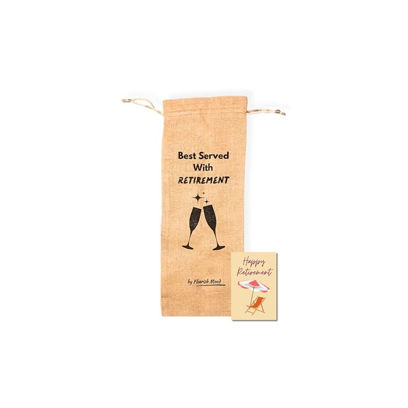 Flourish Mood Drawstring Hessian Wine Bottle Gift Bag (Retirement)