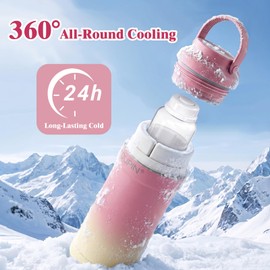MQUPIN Portable Breast Milk Cooler Bottle 11oz Lightweight Cooling Breastmilk Storage Bottles Leakproof 100% BPA-Free Milk Cooler for Breastmilk 24 H &360° Cool Keeps Fresh for Outdoor Travel (Pink)