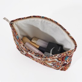 BOCGRPU 2 PCS Makeup Bag Set，Portable Small Cosmetic Bag for Purse ，Large Storage Capacity Toiletry Bag Organizer，Travel Pouch with Zipper for Women, (Vintage Cashew)