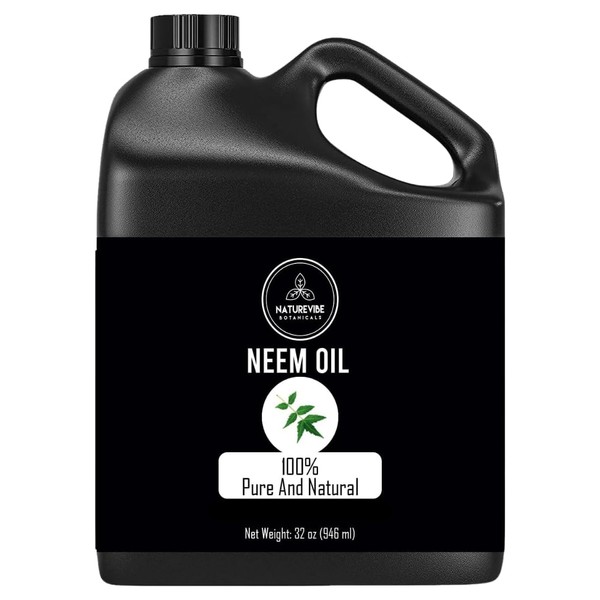 Naturevibe Botanicals Neem Oil 32 Ounces Azadirachta Indica | 100% Pure and Natural Neem Leaf Oil | Cold Pressed and Unrefined | Great as Body Oil (946 ml)