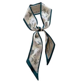 MUAQUATA Long Floral Skinny Scarf For Women Silk Like Neckerchief Hangbag Handle Hair Head Wraps Belt (MQTA01-21 A)