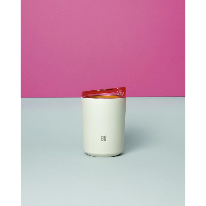 Wiederverwendbare, doppelwandige Edelstahl-Kaffeetasse, Reisebecher, spritzwassergeschützter Deckel, BPA-frei, Cappuccino-Latte flache weiße