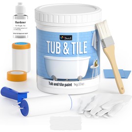 DWIL Tub Paint, Tub and Tile Refinishing Kit 33oz with Tools, Tile Refinishing Kit White Bathtub Paint Water Based &Low Odor, Easy to Use Sink for Bathroom Kitchen, Semi-Gloss White, 50-55sq.ft