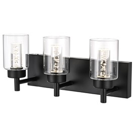 BONLICHT Modern Bathroom Vanity Light 3-Light Integrated LED Wall Light Fixtures Over Mirror with Crystal Bulb Clear Glass Shade, Dimmable Black Bathroom Vanity Lighting (Built-in LED Bulbs Included)