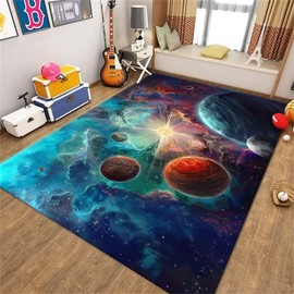 Large Washable Rugs for Boys Room 6x9 ft Outer Space Planet Print Floor Carpets for Living Dinning Room Bedroom Modern Non Skid Starry Sky Mats Pads