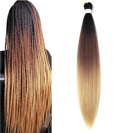 Pre Stretched Braiding Hair 26 Inch Ombre Brown Braiding Hair Extensions Hot Water Setting Crochet Box Braids Hair (26 Inch (Pack of 1), Black-Dark Brown-Brown)