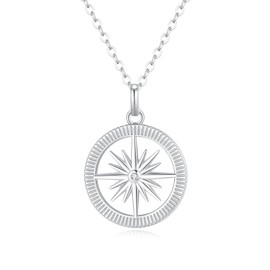 GAVU 925 Sterling silver Compass Pendant Necklace for Women, Dainty Silver Necklace for Women