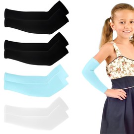 DIFLAX 4 Stück Sport Armstulpen Kinder,Atmungsaktiv Armstulpen Sommer,Gaming Arm Sleeve,Anti-UV Kompressions Armstulpe,Unisex Arm Sleeve Gaming,für Jungen Mädchen Volleyball Basketball Armschoner