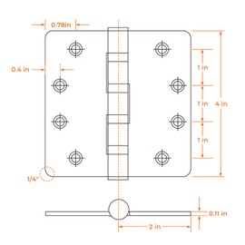 3Pack Haidms Black Door Hinges Heavy Duty Door Hinges Matte Black Ball Bearing Stainless Steel Hinges with 1/4" Radius Corner