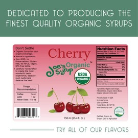 Joe’s Syrup Organic Flavored Syrup, Organic Cherry, 750 ml (3 Pack)