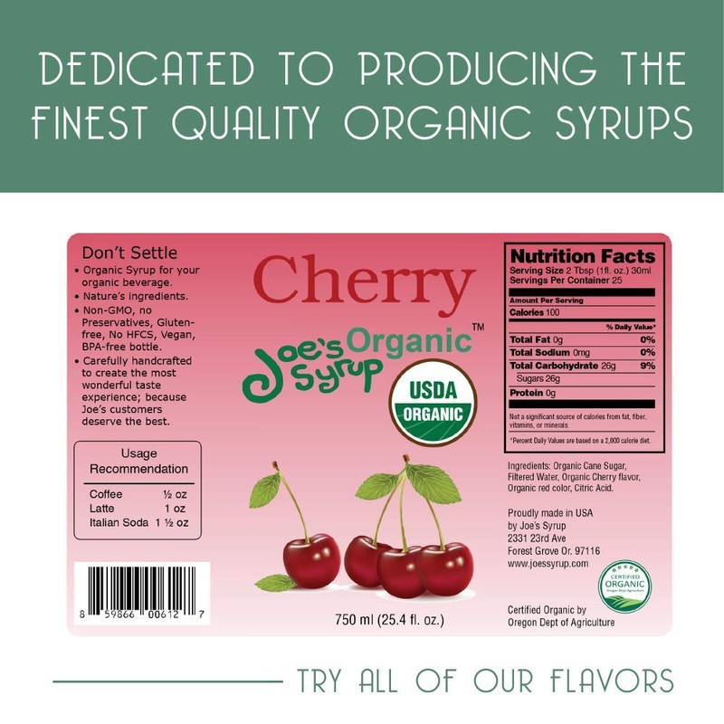 Joe’s Syrup Organic Flavored Syrup, Organic Cherry, 750 ml (3