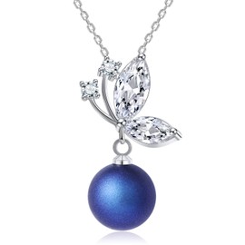 SUE'S SECRET Pearl Butterfly Necklace Crysal Pendant Mother's Day Gift for Mom Ladies Women Birthday Anniversary Dark Blue