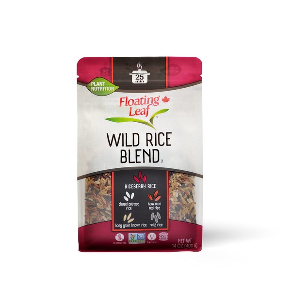 Floating Leaf Wild Rice Blend - 14 ounces, 1 count - Wild Rice Blend With Riceberry, Red Rice And Brown Rices - Gluten Free - Non GMO - All Natural - Vegan - Plant Based