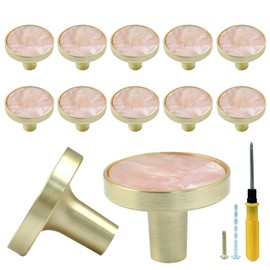 Bonsicoky 12 Pcs Gold Knobs for Dresser Drawers, Round Dresser Cabinet Knobs Pulls for Kitchen Cabinet Cupboard Door Furniture Decorative, Pink